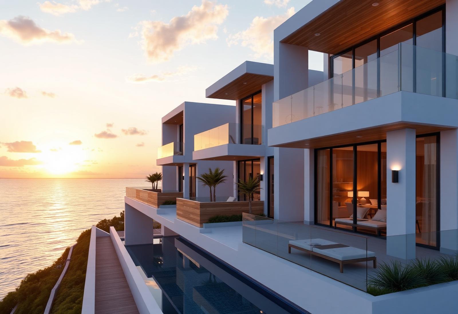Modern oceanfront townhouse rendering