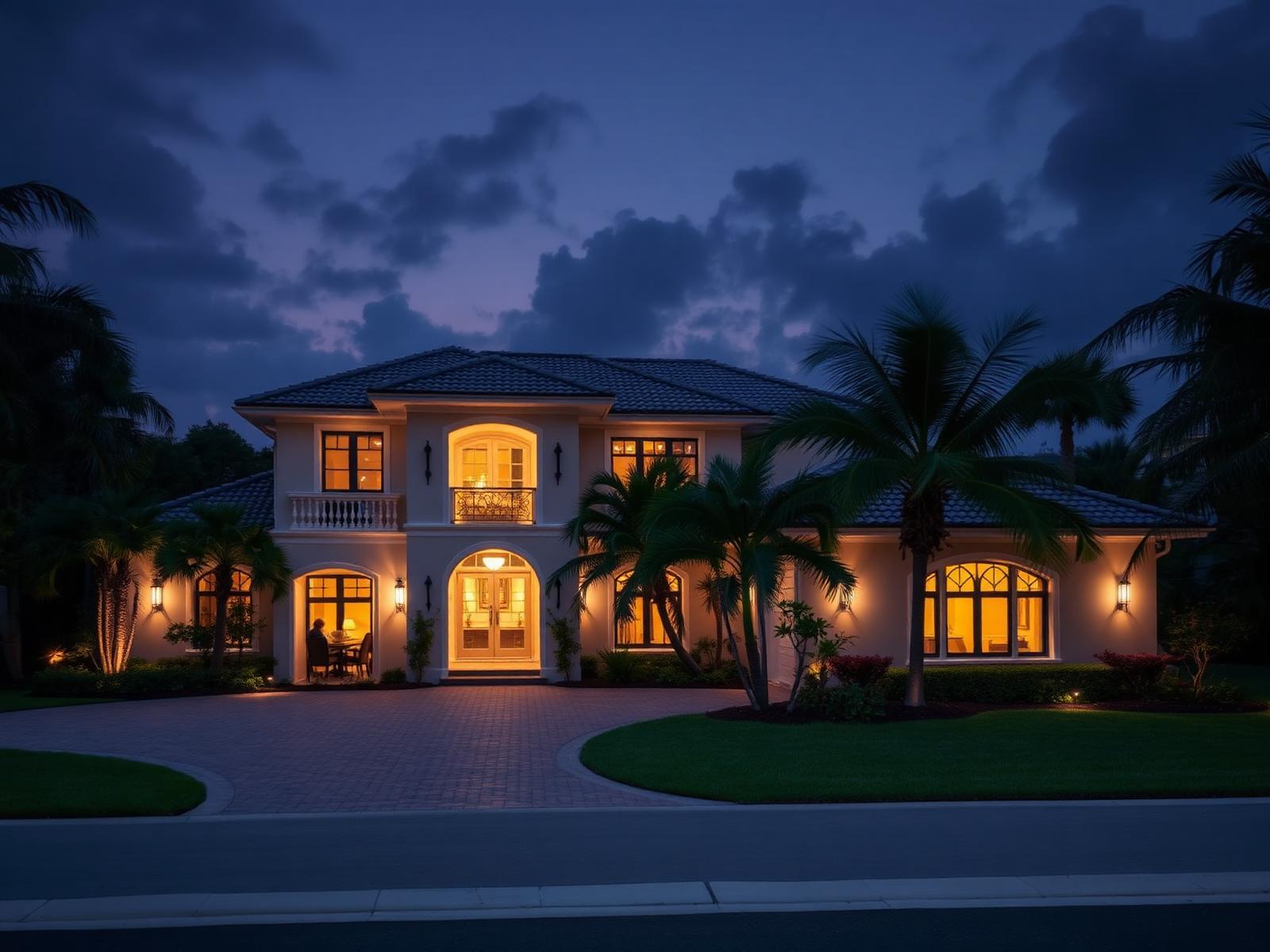 South Florida residence at dusk